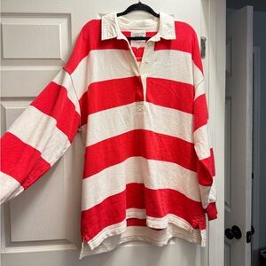 Aerie Coral/Red and White Striped Pullover